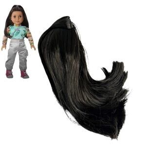 American Girl Doll Wig Kavi Sharma Brown Hair Long Bangs Pull Back Hair Net New